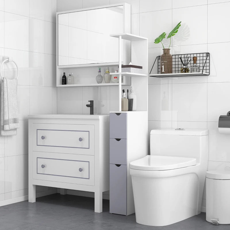 Freestanding Tall Bathroom Storage Cabinet, White & Grey