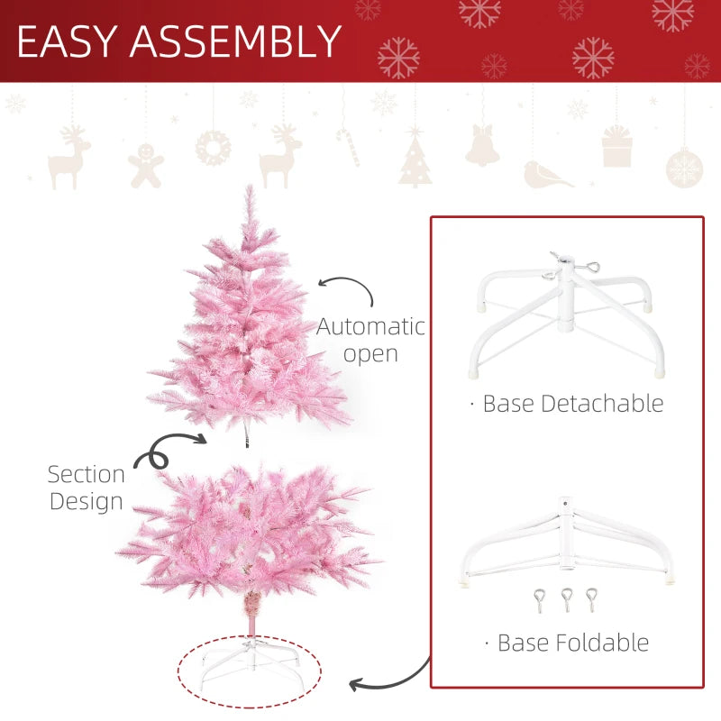 4FT Pink Artificial Christmas Tree with Automatic Open - Holiday Xmas Decoration