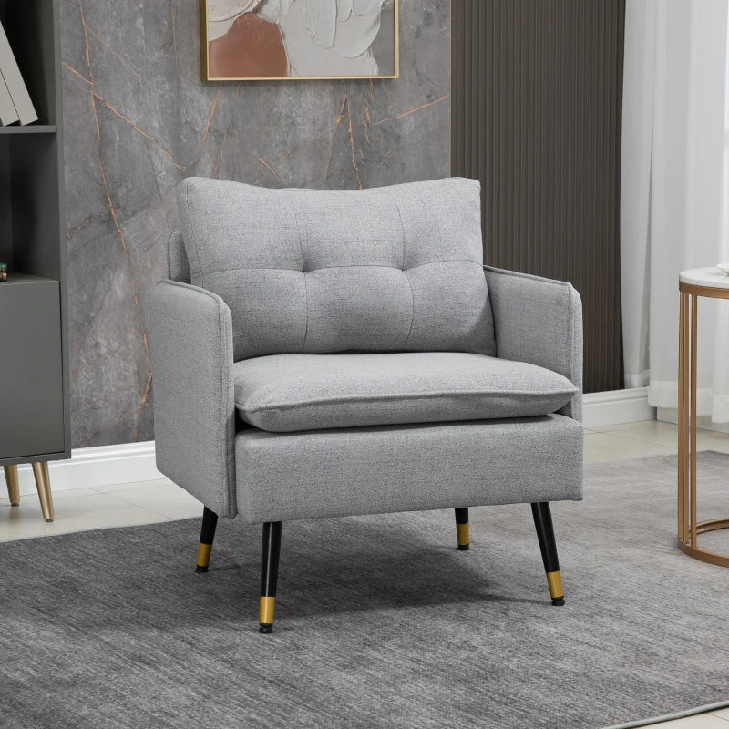 Grey Button Tufted Accent Chair for Living Room and Bedroom