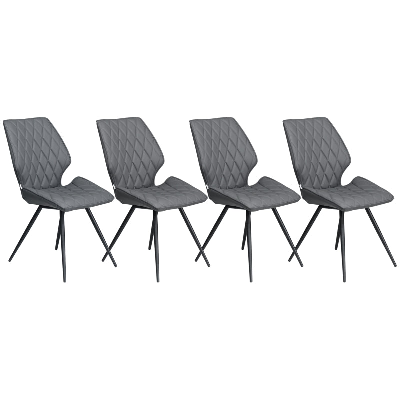 Grey PU Leather Dining Chairs with Metal Legs - Set of 4