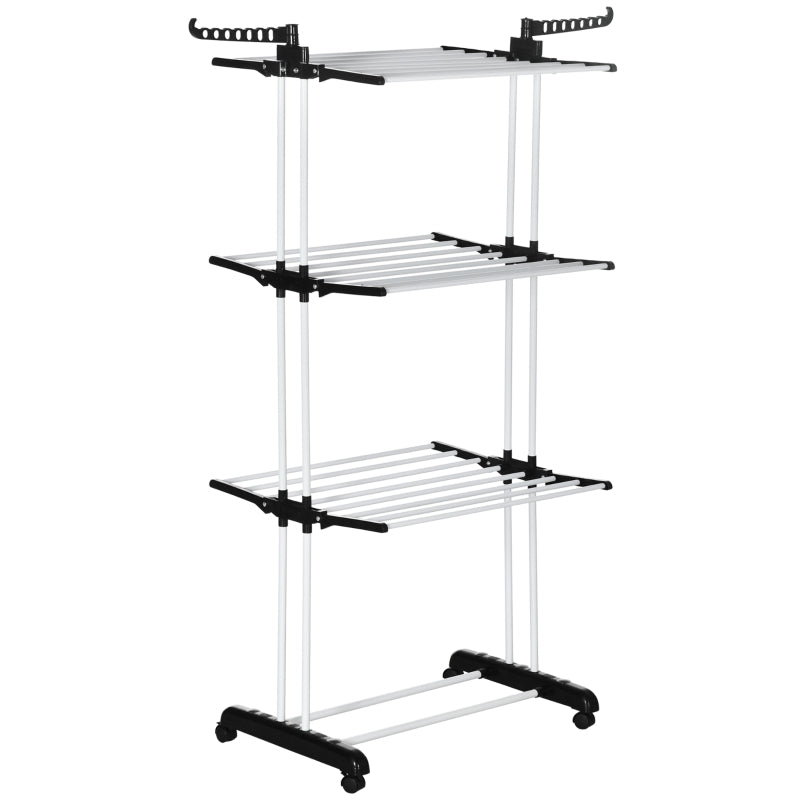 Black 4-Tier Foldable Steel Clothes Drying Rack with Castors