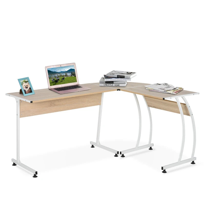 Natural L-Shaped Wood and Steel Computer Desk - 112.5x152x74cm