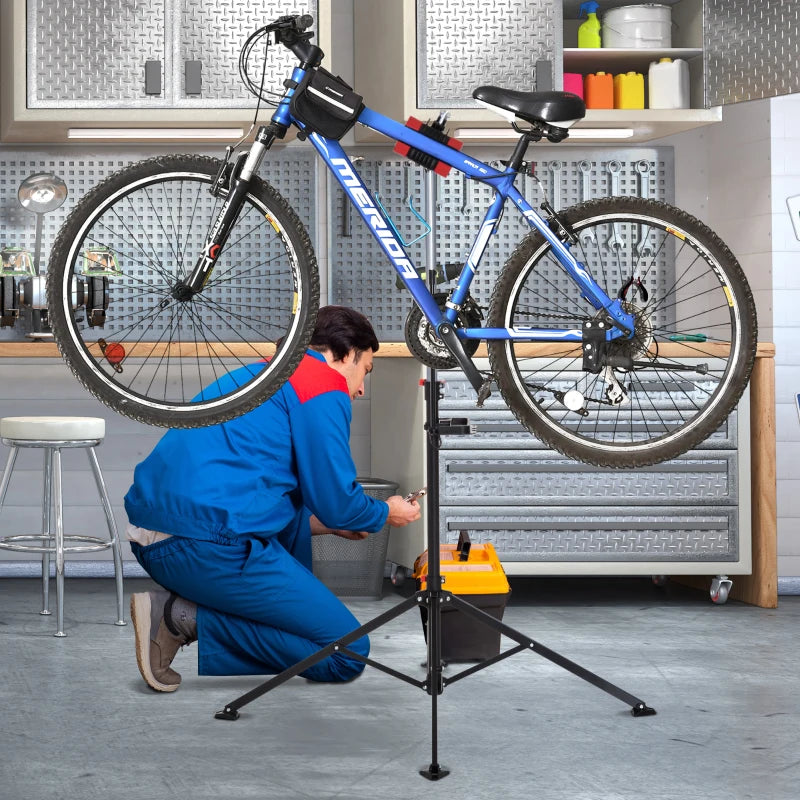 Black Folding Bike Repair Stand with Tool Tray