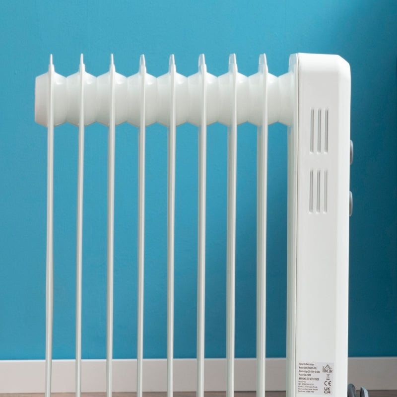 White 9-Fin Portable Electric Oil Filled Radiator Heater