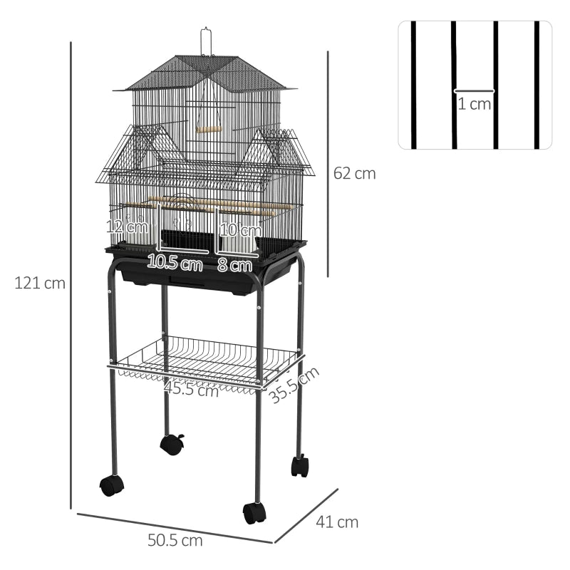 Metal Bird Cage with Swing & Perch for Small Birds, Blue, 50.5 x 40 x 63cm