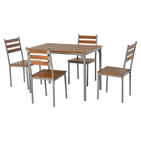 Brown 5-Piece Dining Table Set with 4 Chairs - Compact Dining Room & Kitchen