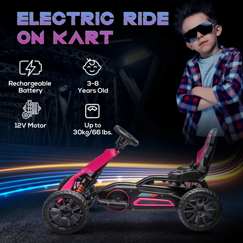 Kids Pink Electric Go Kart with Rechargeable Battery - 2 Speeds