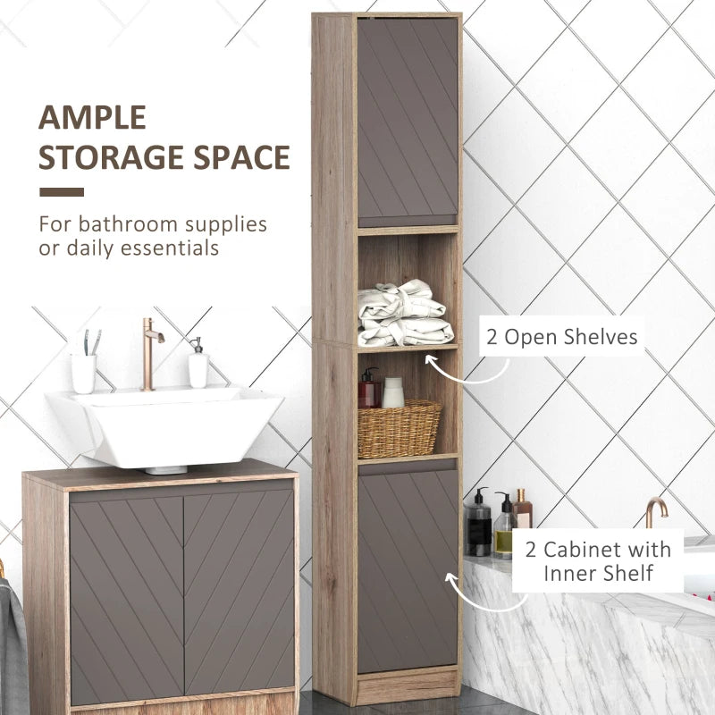 Grey and Brown Freestanding Bathroom Storage Cabinet with 2 Cupboards and 2 Compartments