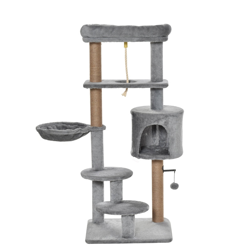 Cat Climbing Tree Tower 120cm with Scratching Post and Hammock - Light Grey