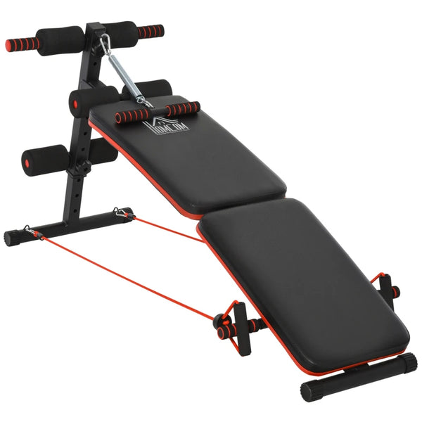 Adjustable Black Sit Up Bench with Thigh Support & Arm Rope - Home Gym Essential