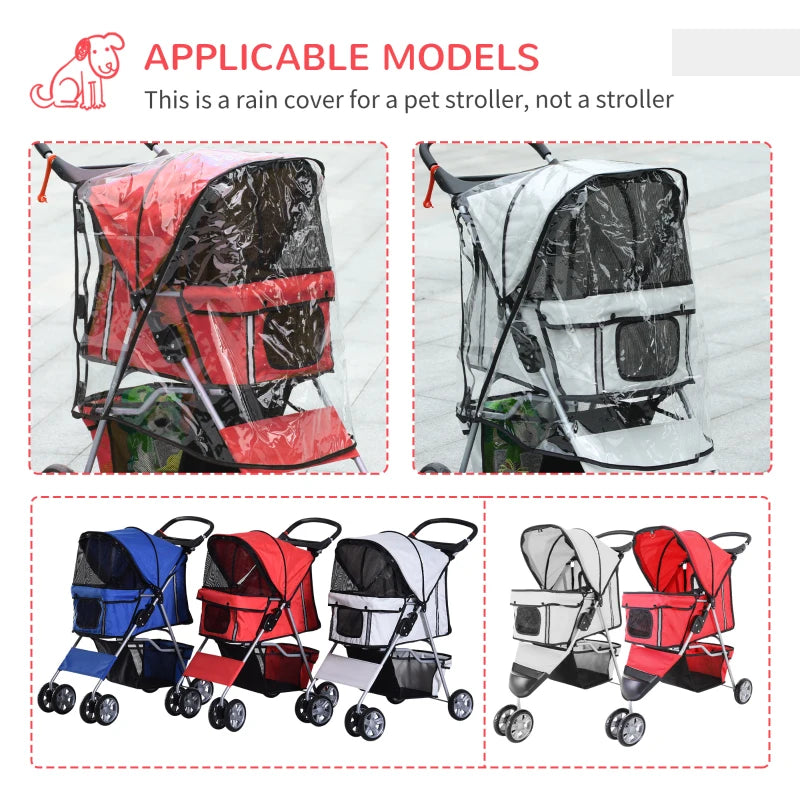 Red Dog Stroller with Rain Cover for Small Dogs