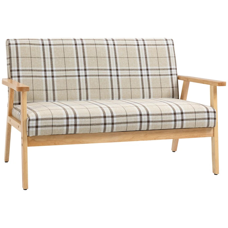 Beige & Coffee Double Seat Loveseat with Lattice Pattern