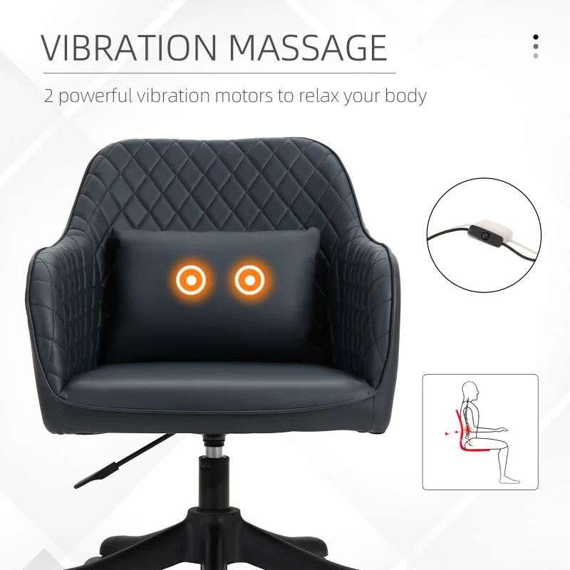 Deep Blue Velvet Office Chair with Massage Lumbar Pillow