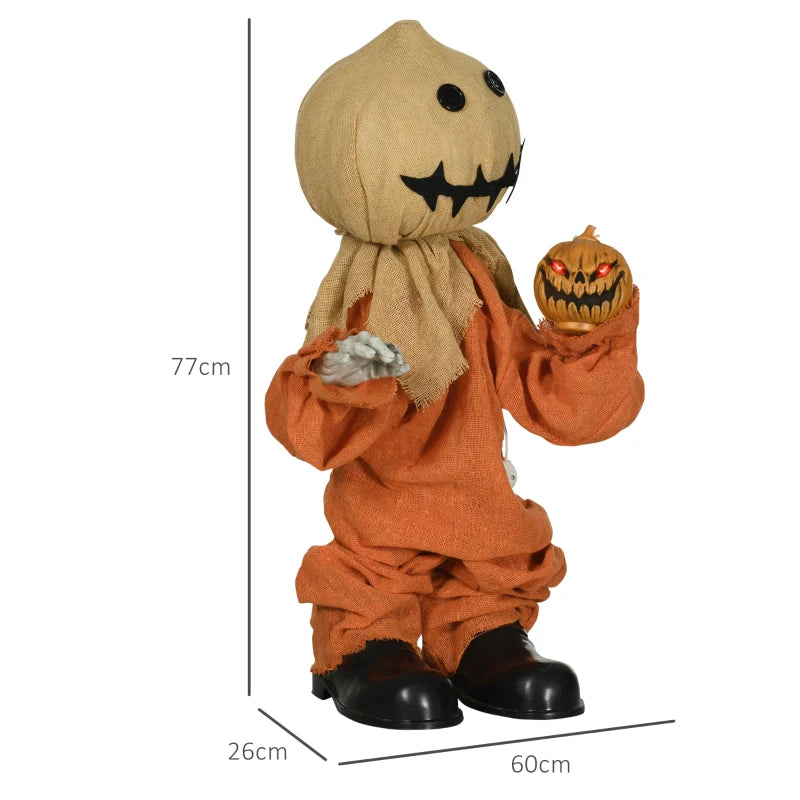 Black Halloween Scarecrow with Light-Up Eyes and Sound Activation