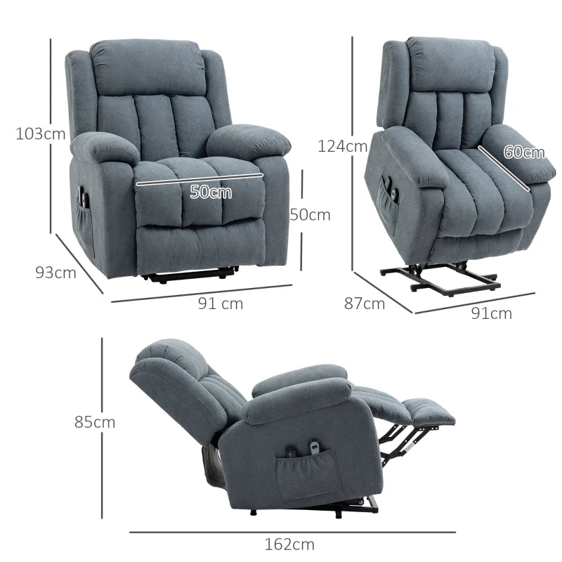 Dark Grey Elderly Recliner Chair with Massage and Lift Function