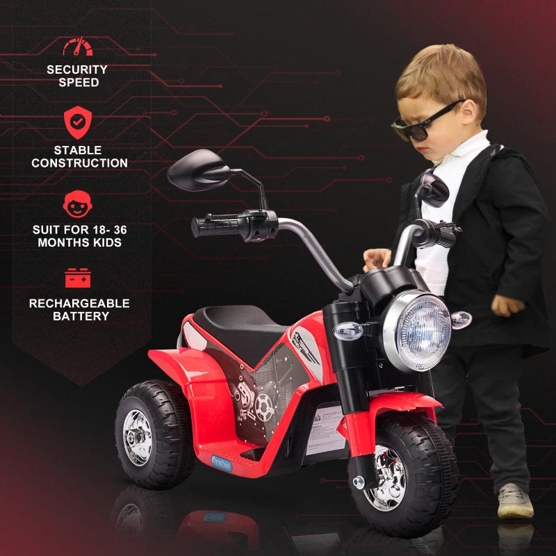 Red 3-Wheel Electric Kids Motorbike Toy with Horn & Headlights