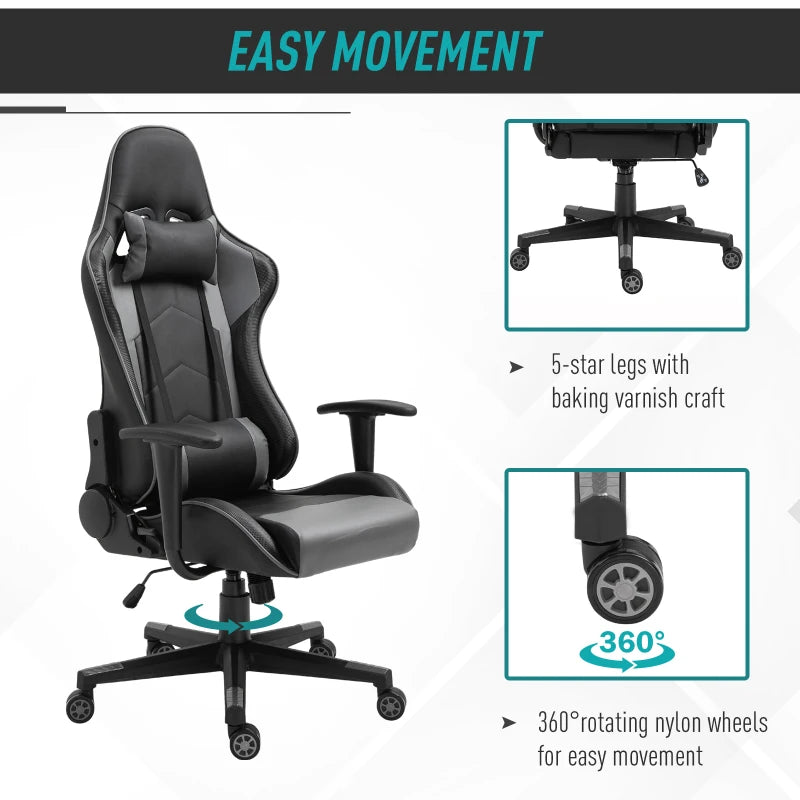 Black High Back Gaming Chair with Head Pillow and Lumbar Support