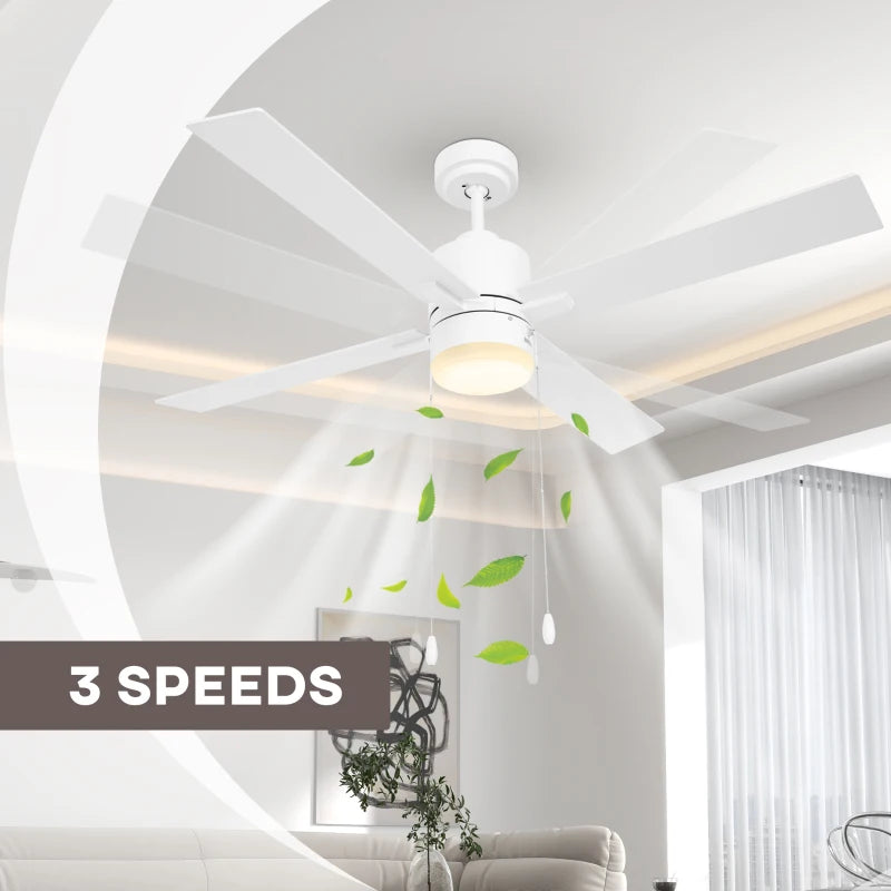 White & Natural Tone Flush Mount Ceiling Fan with LED Light