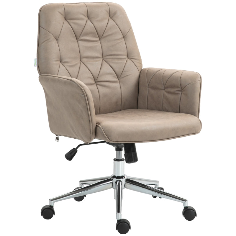 Khaki Microfibre Swivel Computer Chair with Armrest & Adjustable Height