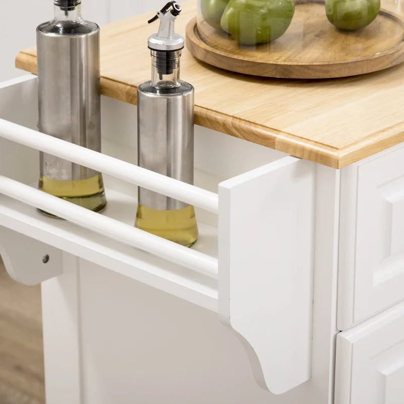 White Rolling Kitchen Island Cart with Storage and Towel Rack