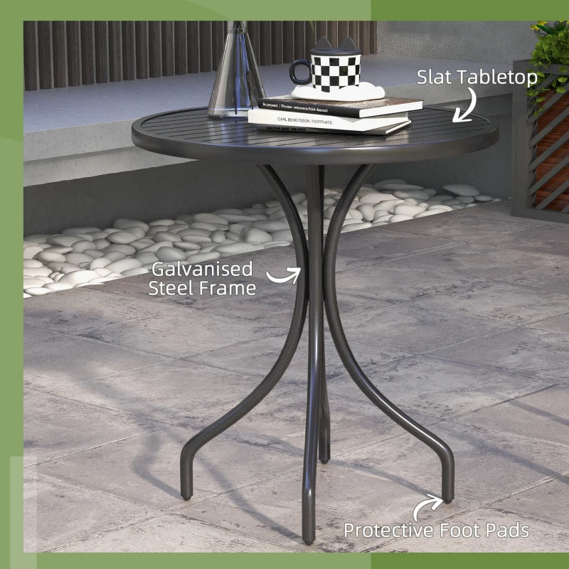 Black Steel Round Patio Side Table - 66cm Outdoor Garden Furniture