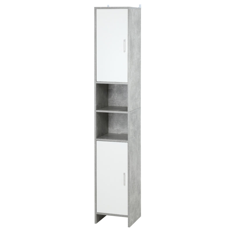 Grey Tall Bathroom Storage Cabinet with 2 Cupboards and Open Compartments