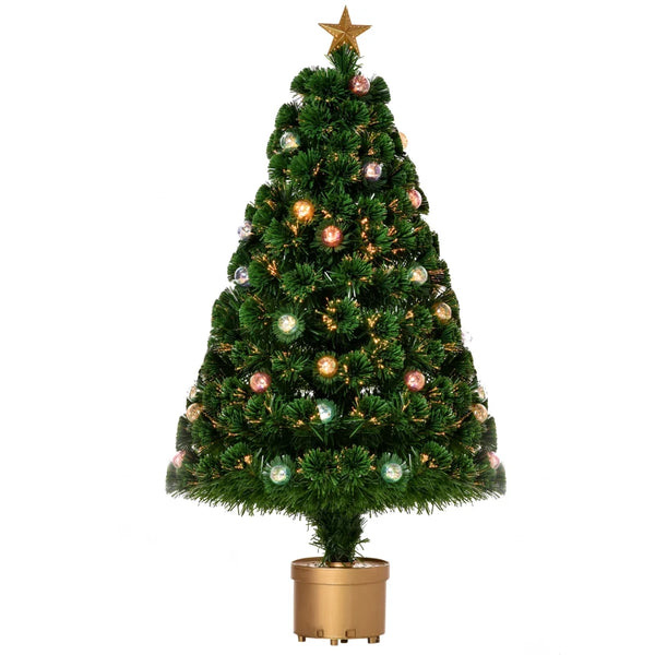 3FT Green Fiber Optic Prelit Christmas Tree with Golden Stand