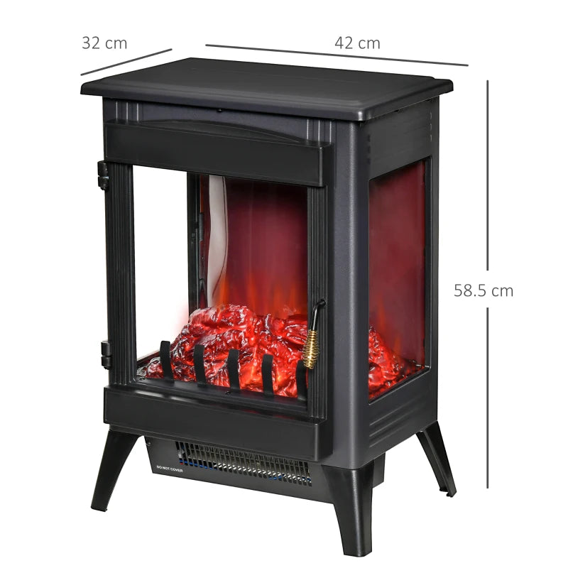 Black Electric Fireplace Stove with LED Flame Effect