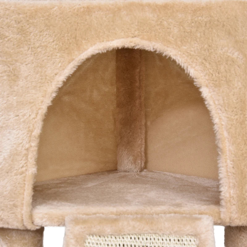 Beige Corner Cat Tree with Scratching Post and Toy