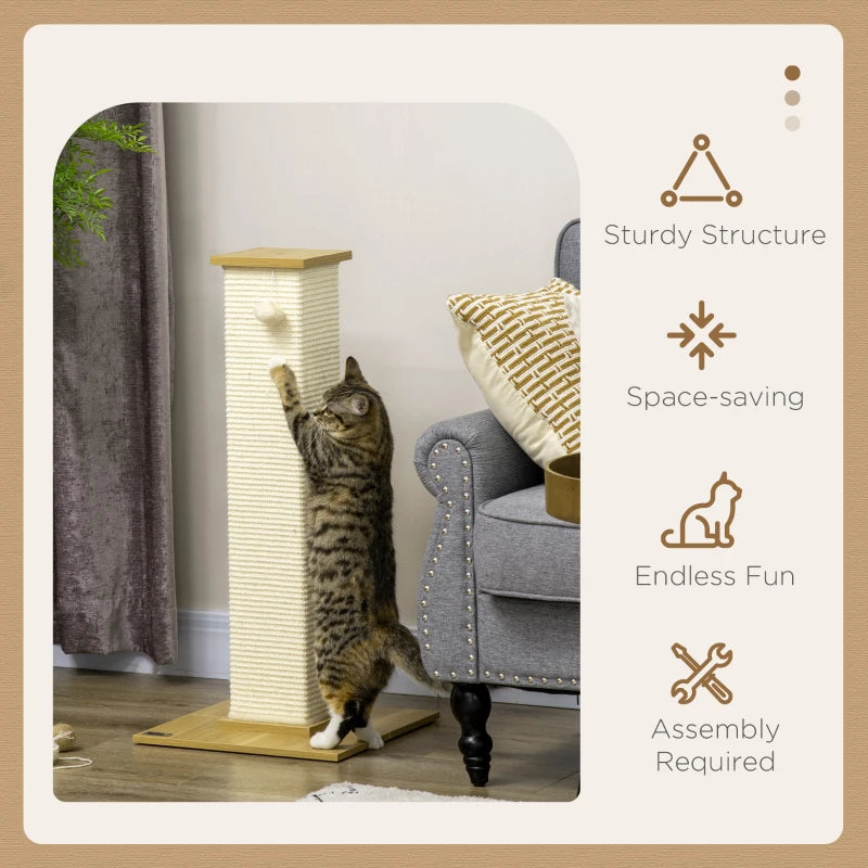 White 80cm Cat Scratching Post with Toy Ball and Sisal Rope