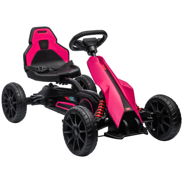 Kids Pink Pedal Go Kart with Adjustable Seat and Handbrake