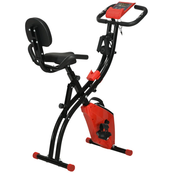 Red Foldable 2-in-1 Exercise Bike with 8-Level Magnetic Resistance