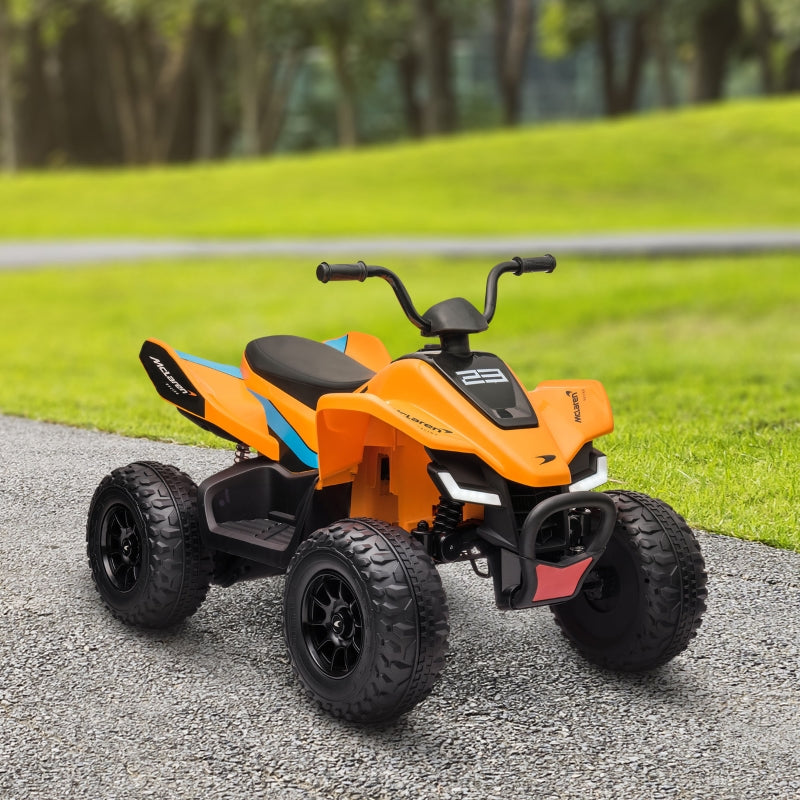 12V Orange Quad Bike for Kids, Music, Headlights, MP3, Suspension Wheels - Ages 3-8