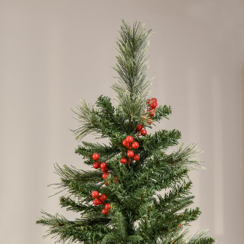 7ft Green Pencil Christmas Tree with Red Berries & Auto Open