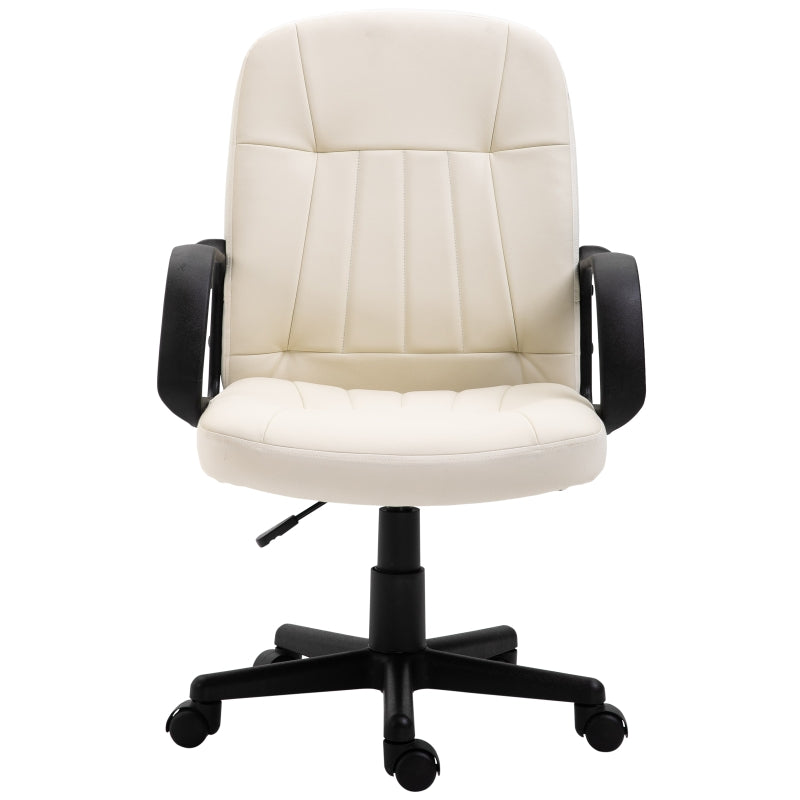 Cream Swivel Office Chair with Armrests and Wheels