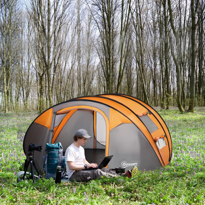 Orange 4-5 Person Pop-up Waterproof Camping Tent with Windows