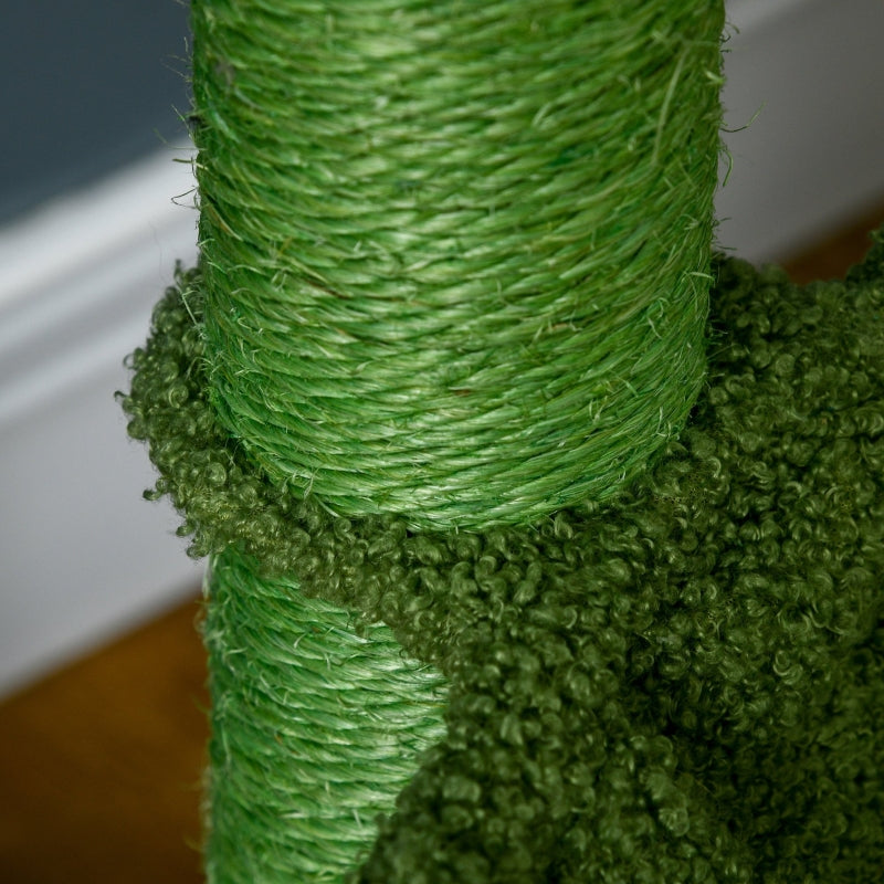 Green Chenille Cactus Cat Tree - 82cm Height with Scratching Post & Hammock