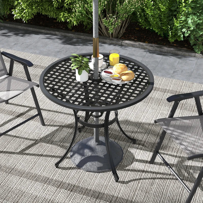 Round Aluminium Outdoor Table with Parasol Hole - Grey