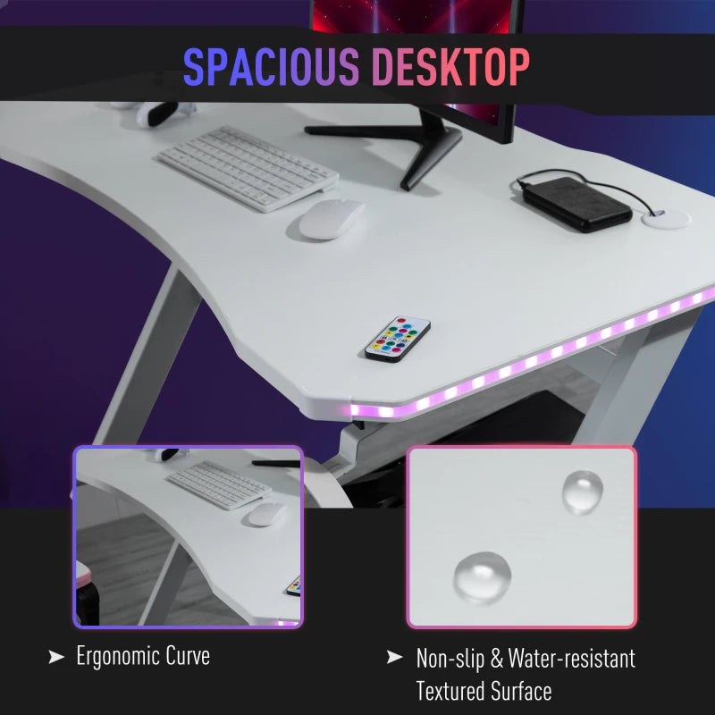 White Carbon Fibre Gaming Desk with RGB Lights