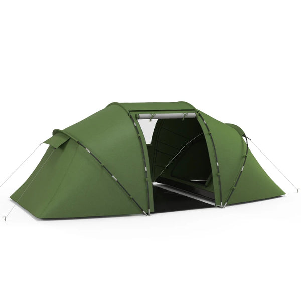 Dark Green 4-6 Person Camping Tunnel Tent with Two Bedrooms and UV Protection