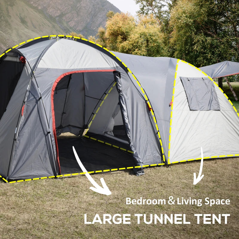 5-Person Blue Tunnel Camping Tent with 4 Doors and Mesh Windows