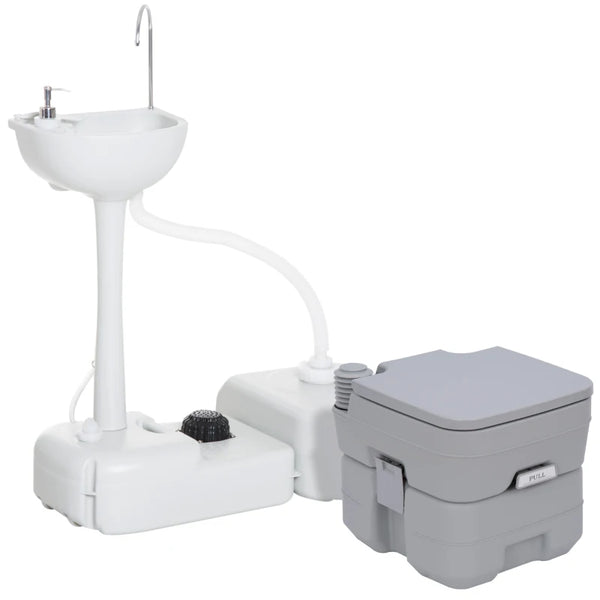 Portable Camping Toilet and Sink Set with Fresh and Waste Tanks - Outdoor Event Wastewater Recycler