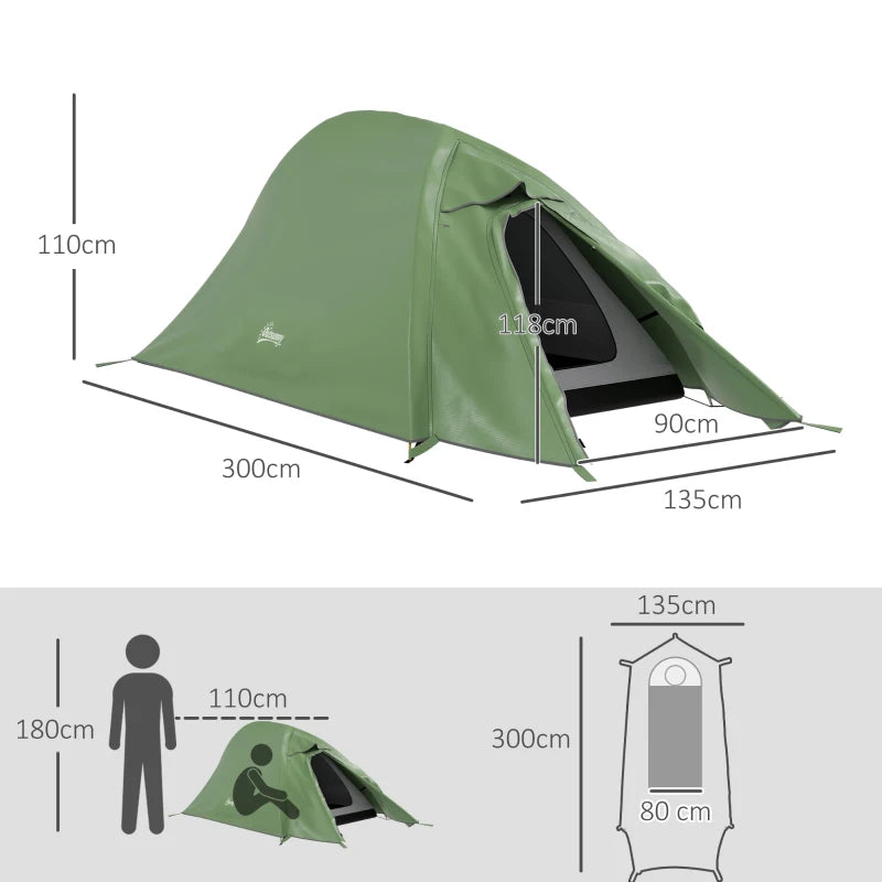 Green Double Layer Camping Tent, 1-2 Person Backpacking Tent, Waterproof & Lightweight