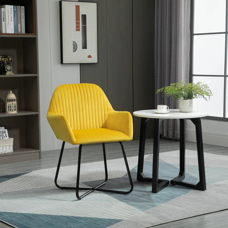 Yellow Modern Upholstered Armchair with Metal Base for Living Room