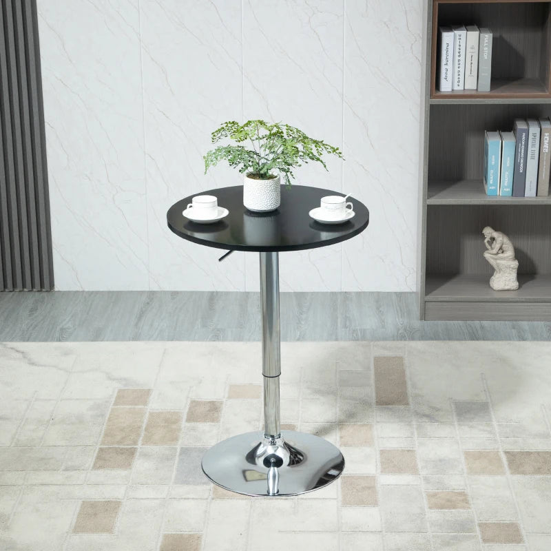 Black Round Height Adjustable Bar Table with Metal Base