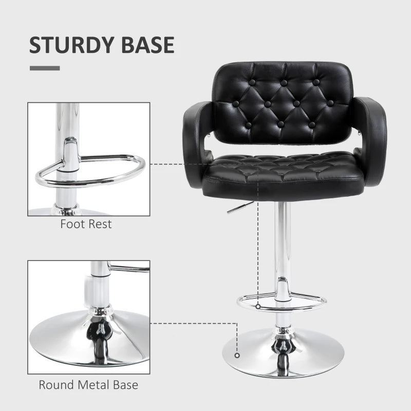 Black Swivel Bar Stool with Back and Armrest, Height Adjustable