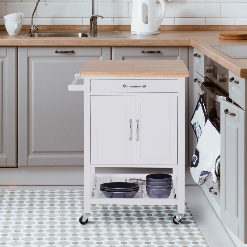 White Kitchen Storage Trolley Cart with Rolling Wheels and Drawer