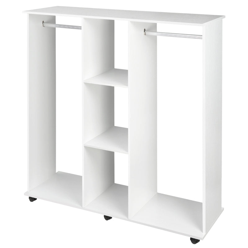 Double Mobile Wardrobe Organizer with 6 Wheels - White