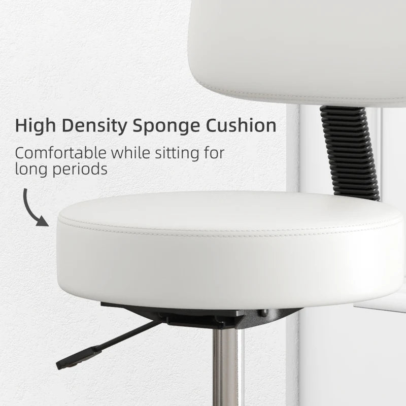 White Swivel Salon Chair with Adjustable Height and Wheels