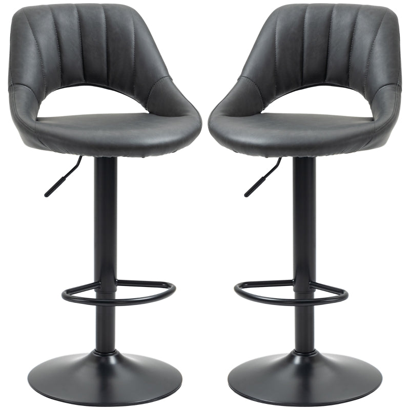 Black Adjustable Swivel Barstools Set of 2 with Footrest